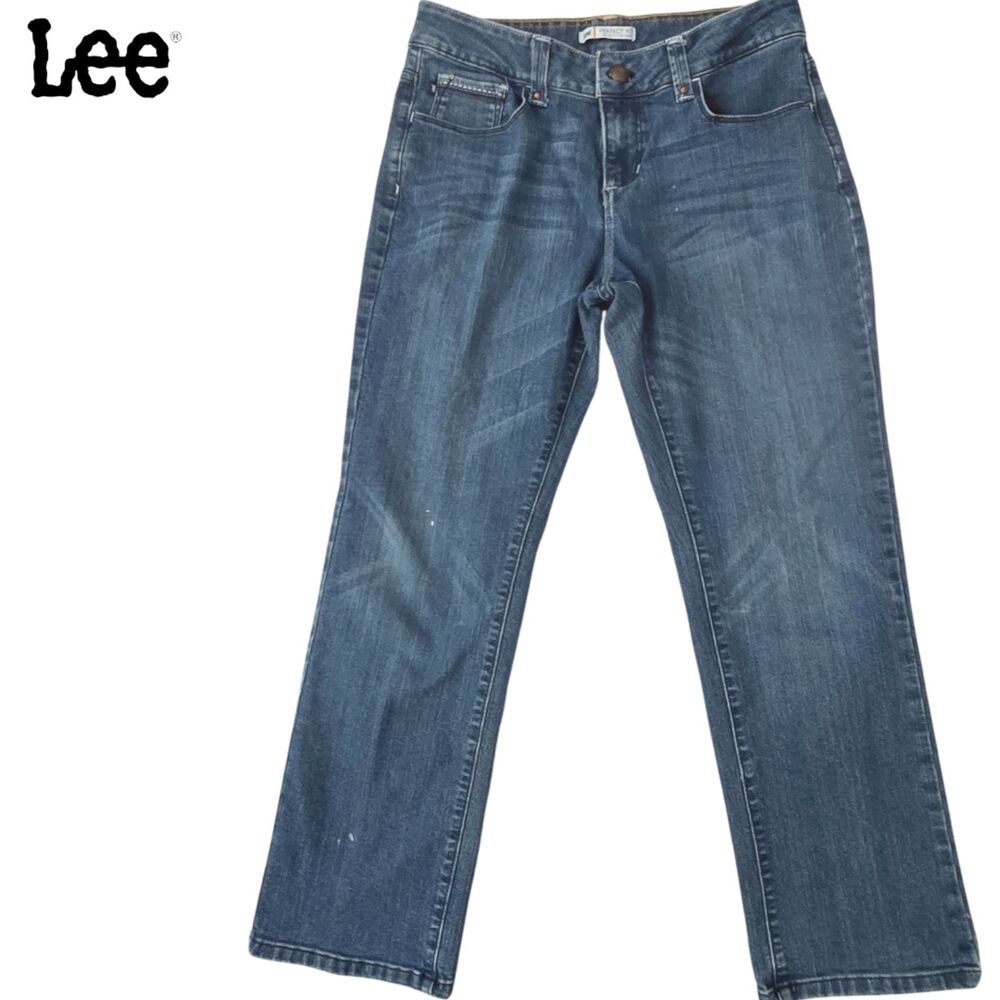 Lee Perfect Fit Jeans Petite 12 Blue Stretch Mid Rise Straight Denim
